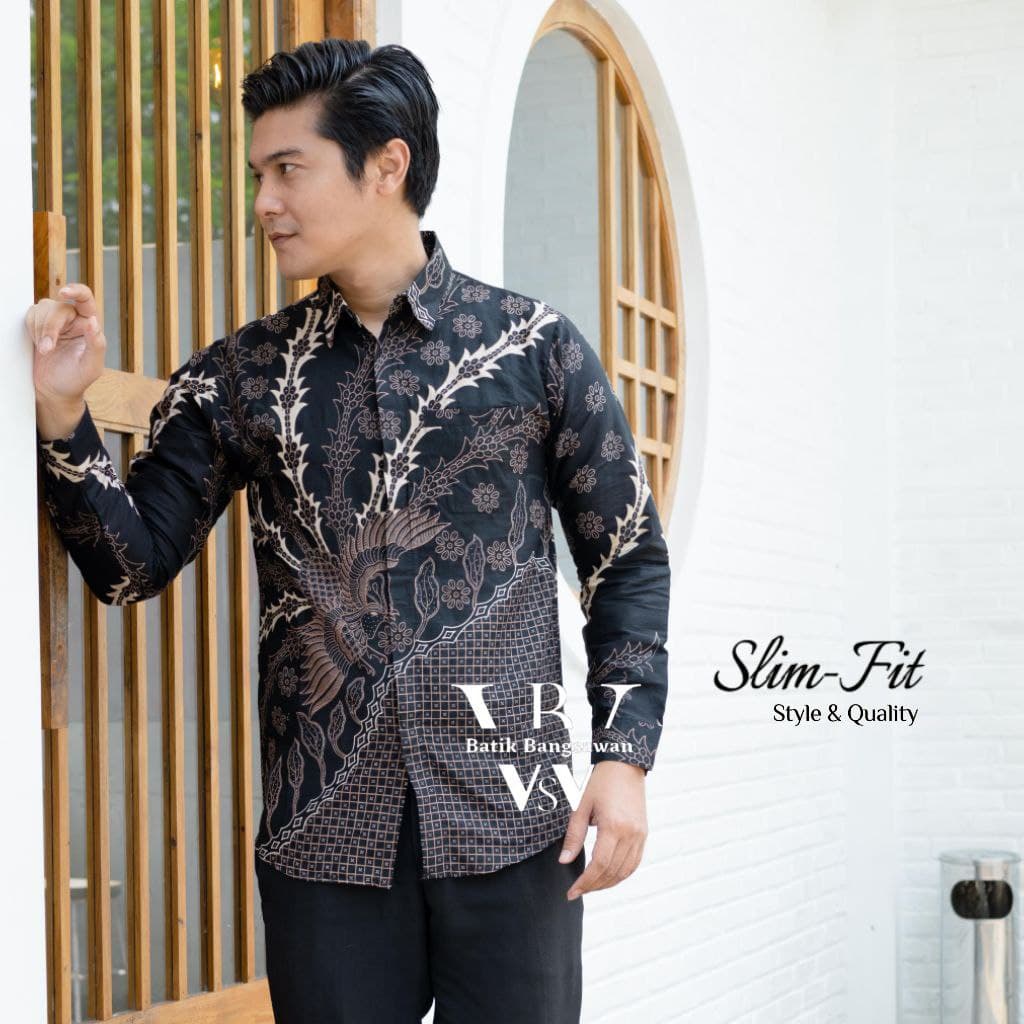 Kemeja batik slimfit lengan panjang size m l xl xxl xxxl