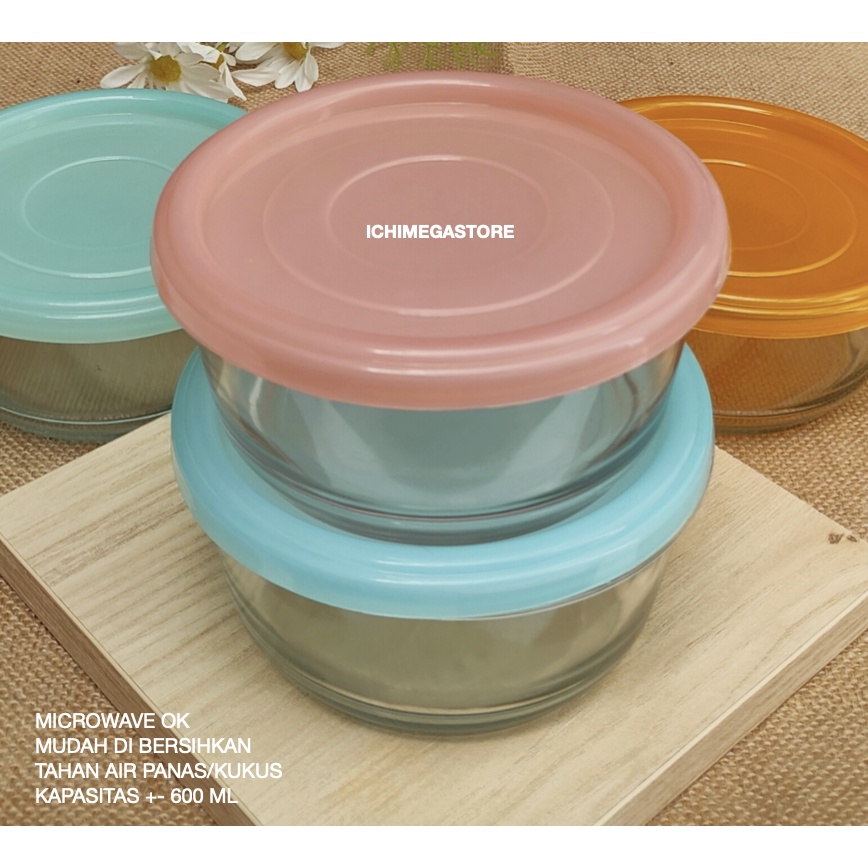Food Storage M Glass Bowl Mangkuk Dengan Tutup Stackable ICHIMEGASTORE