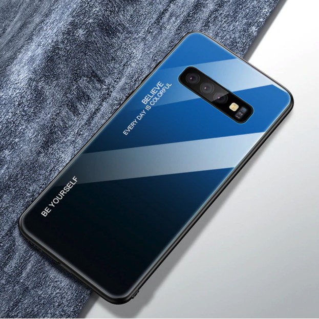 Samsung S10 S10 PLUS S10e 2019 Gradient Tempered Glass Back Cover Soft Case Bumper Casing HP
