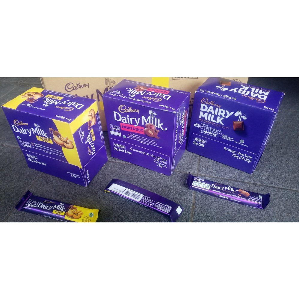 Jual CADBURY DAIRY MILK 30 GR/GRAM BOX ISI 24 PCS, COKELAT CADBURY 30G ...