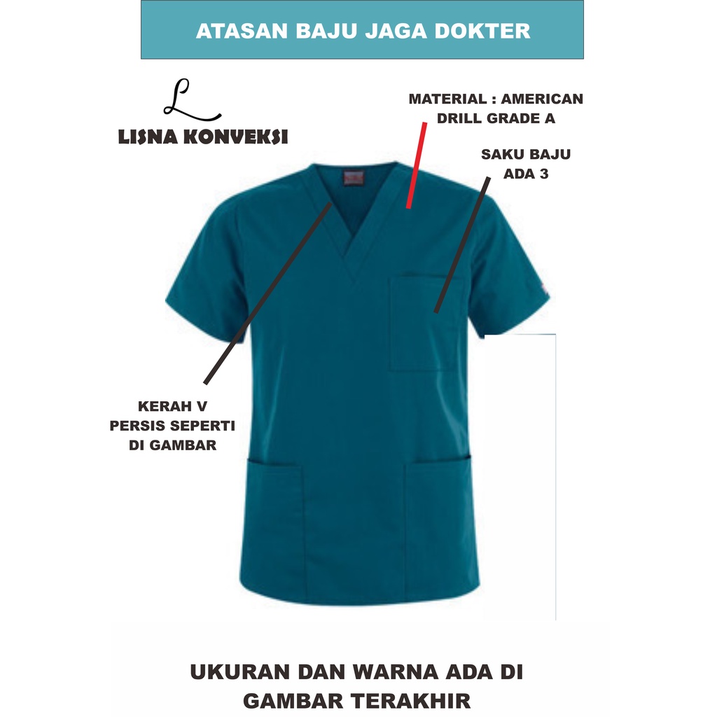 Atasan Baju Jaga Dokter Scub OKA APD Ukuran XS-XL American Drill