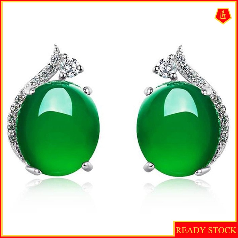 [Ready Stock]Female Elegant Chalcedony Stud Earrings Fashion Personality