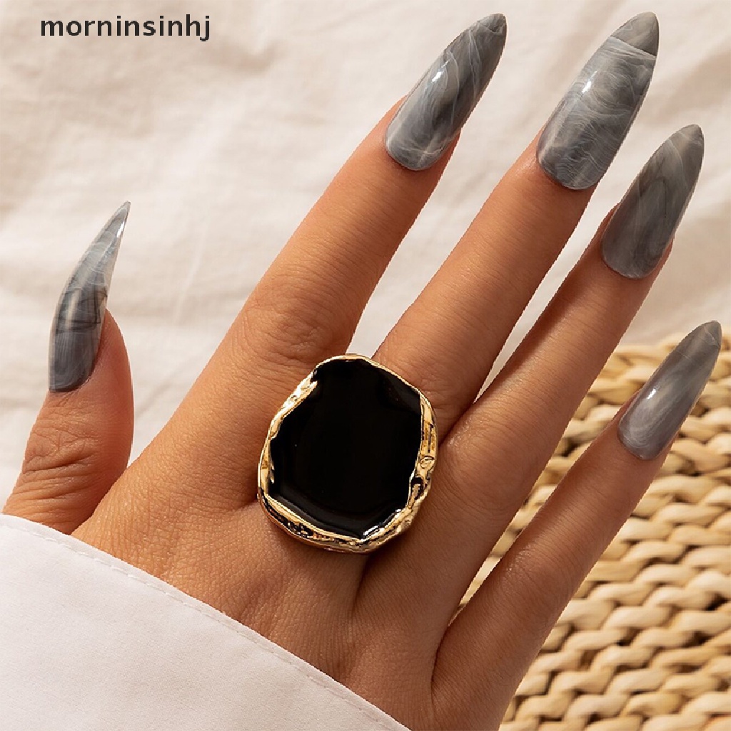 Mor Cincin Gaya Gothic Bohemia Hias Batu Hitam Besar Untuk Priawanita