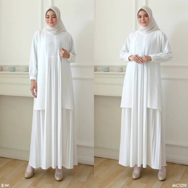 GAMIS WHITE PLISKET CARDI SIZE FIT TO XL Gamis Wanita Busui Sesuai Gambar