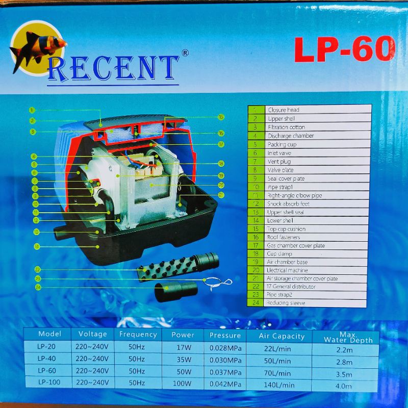 Recent LP-60 Hi Blow mesin Pompa Aerator Airpump gelembung Kolam Breeding Low Noise