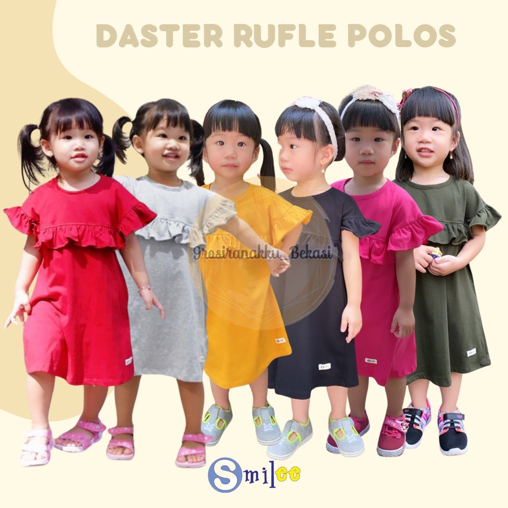 Daster Anak Rufel Polos Smilee Mixx warna size 1-5th