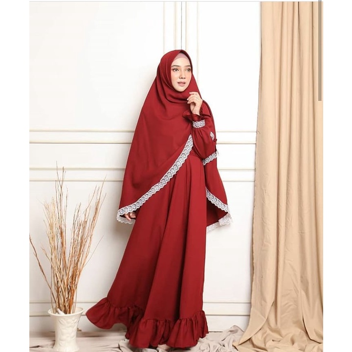 (PROMO CUCI GUDANG) KHODIJAH SYARI (DAPAT GAMIS + HIJAB/KHIMAR) Bahan WOLLYCREPE  GAMIS SYARI MEWAH 