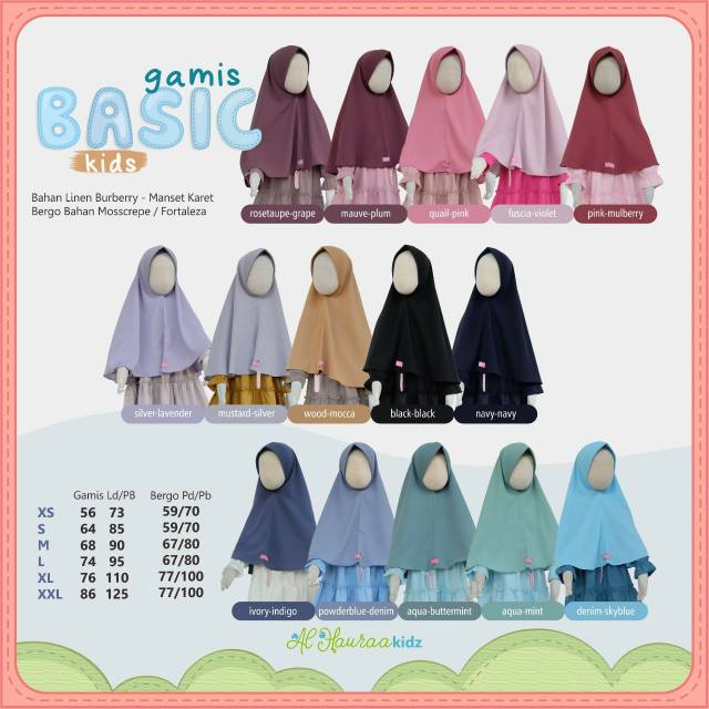 Setelan gamis jilbab anak BASIC KIDS ALHAURAA vol 1