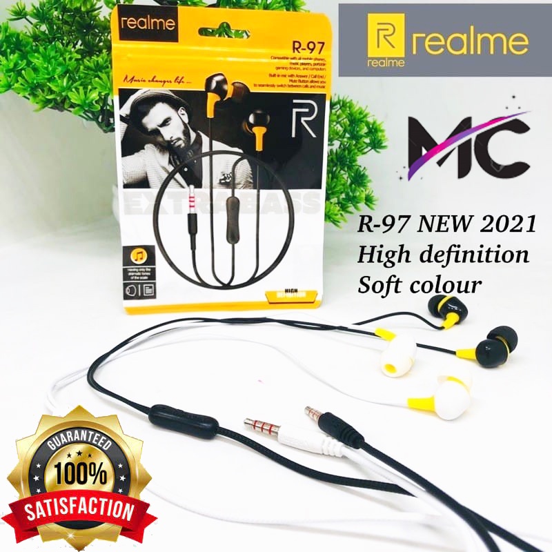 Headset Realme Earphone Handsfree Handset Ekstra Super Bass Xtra Ear Buds + Mic Microphone