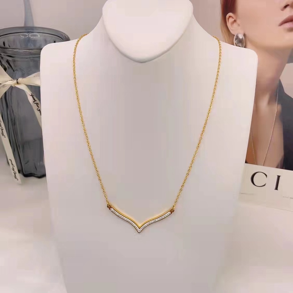 COD Kalung Titanium Wanita Korea Fashion Murah Grosir Emas Berlian Kalung D814