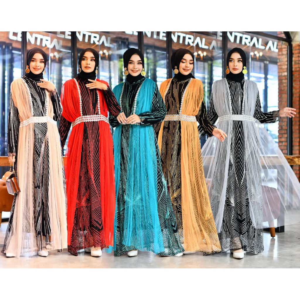 TERBARU gamis tulle suger kombinasi Slorosci tule polos gamis murah warna tsca/merah/grey/coksu/gold