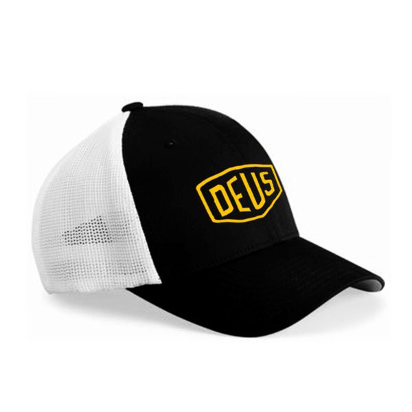 Topi Trucker Logo Deus USA Yellow - Hitam Jaring Putih Premium