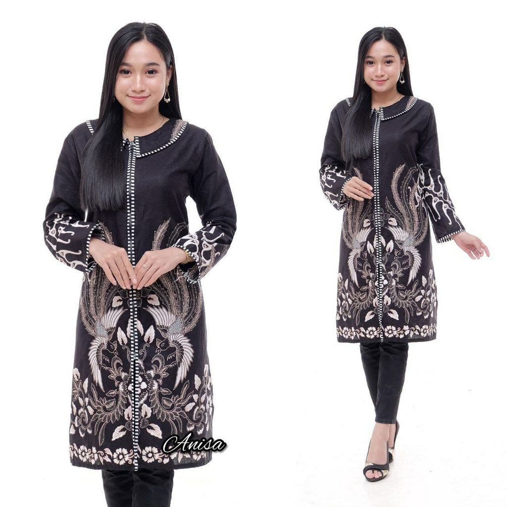 EMHABATIK | BATIK COUPLE PRIA WANITA LENGAN PANJANG MODERN TUNIK #2-ZEBRA TARING HITAM