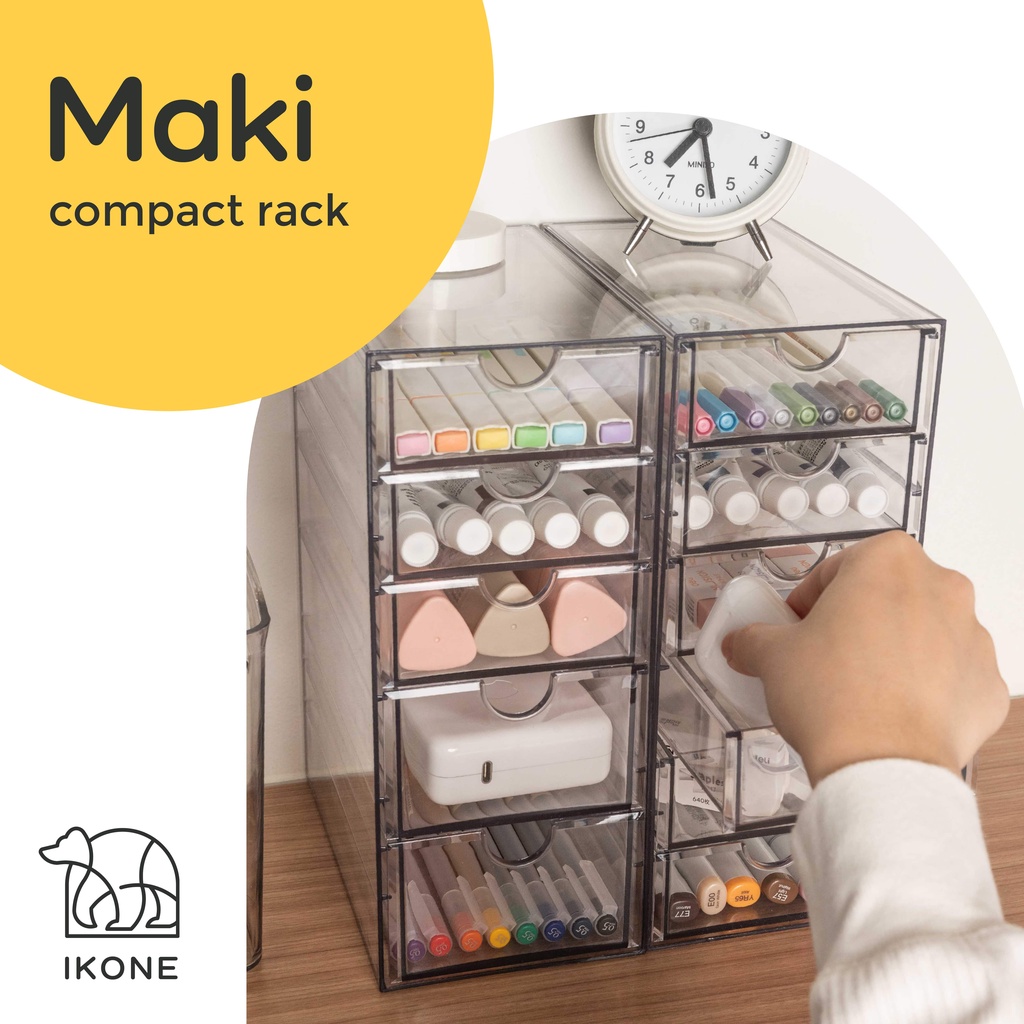 【IKONE】MAKI Organizer Box Snacks Rak Laci Bening Compact Rack Storage Box Meja Makanan Cemilan Kotak Penyimpanan Aksesoris Rak Perlengkapan Meja Acrylic Container Box Laci