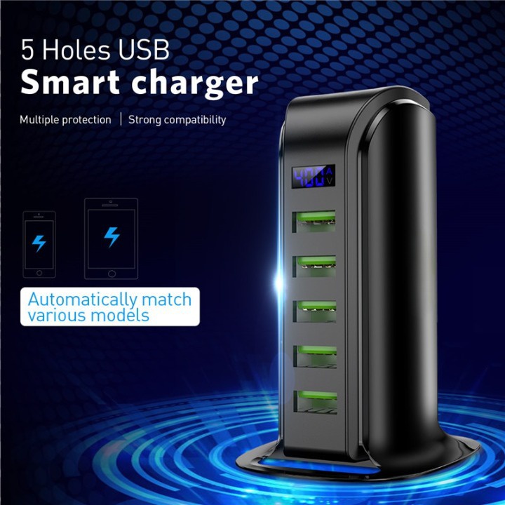 Charger USB Charging Station Dock 5 Port 4A - US04 - Black