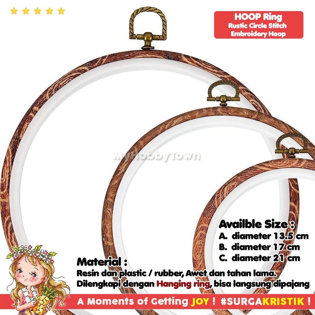 Pemidangan Hoop Sulam Kristik Cross Stitch Round Bundar Rustic Plastik