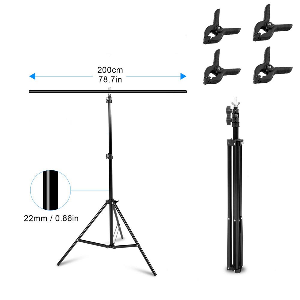 Stand Background Backdrop Photography T-Shape 200x150cm with 4 Clamp Clip --TaffSTUDIO