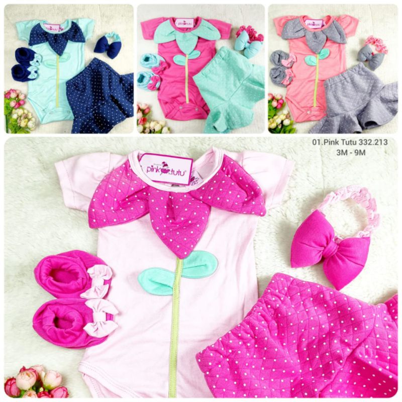 [0-18 bln] BAJU SETELAN BAYI PEREMPUAN 3in1 JUMPER ROK TUTU BANDANA TSUM TSUM 0 3 6 12 18 bulan / HAMPERS KADO LAHIRAN BAYI CEWEK