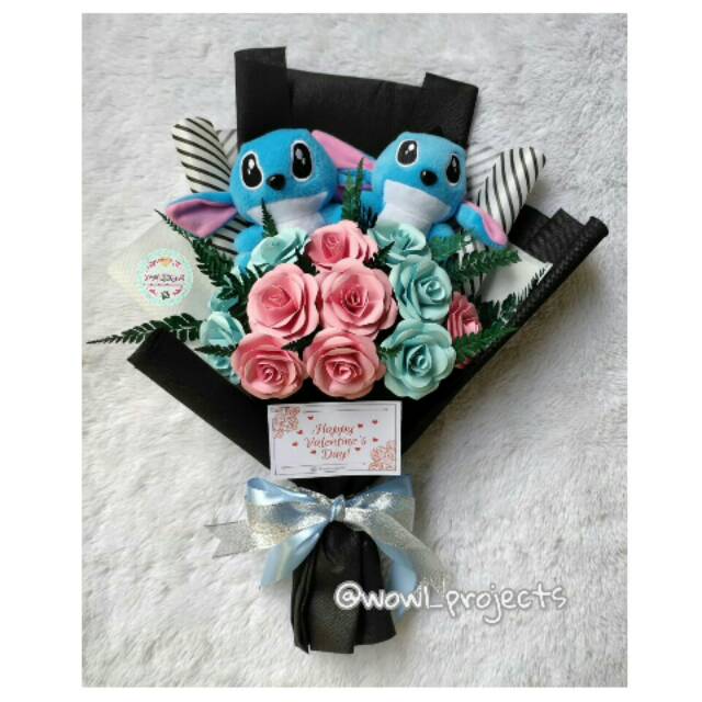 Buket Boneka Stitch Buket Bunga Stich Buket Boneka Wisuda Stitch Paper Bouquet Stitch Shopee Indonesia