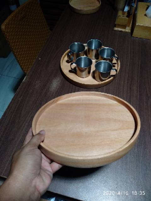 Baki Kayu Bulat / Nampan Kayu / Tray Kayu / Round Tray Diameter 25 cm