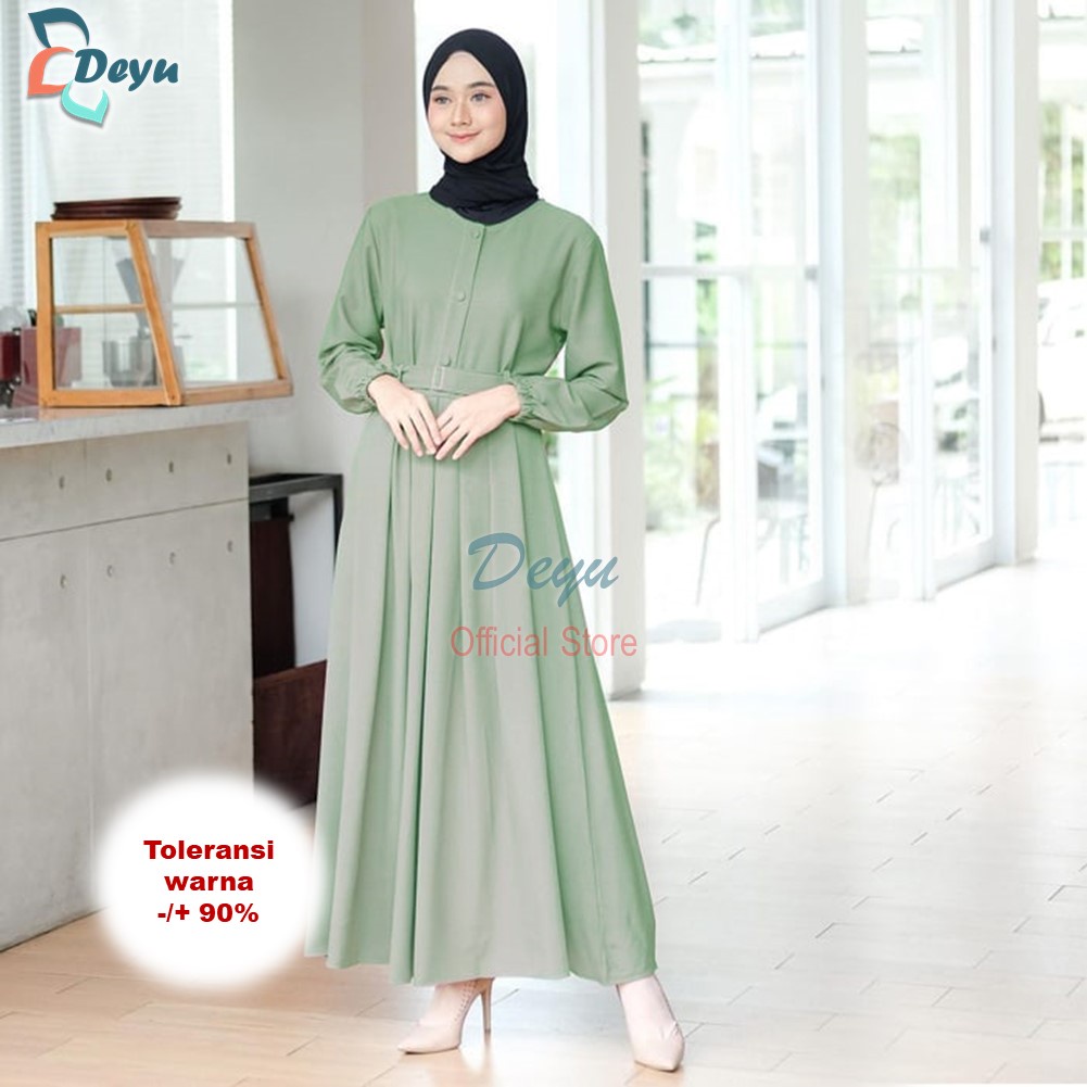 Baju Gamis Wanita Muslim Terbaru Sandira Dress cantik Murah kekinian-MATCHA +BELT