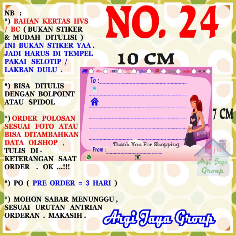 

Label Pengiriman Alamat Olshop Murah Nomer 24 - 10x7cm - Kertas BC (Manila)