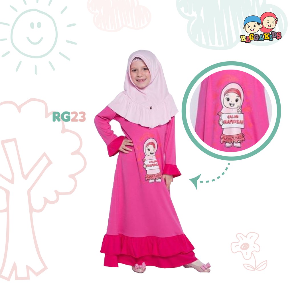 (2-12 tahun) RG 23 Baju Muslim Gamis Kaos Anak Remaja Pink Fanta Raggakids Karakter Edukasi : Calon 