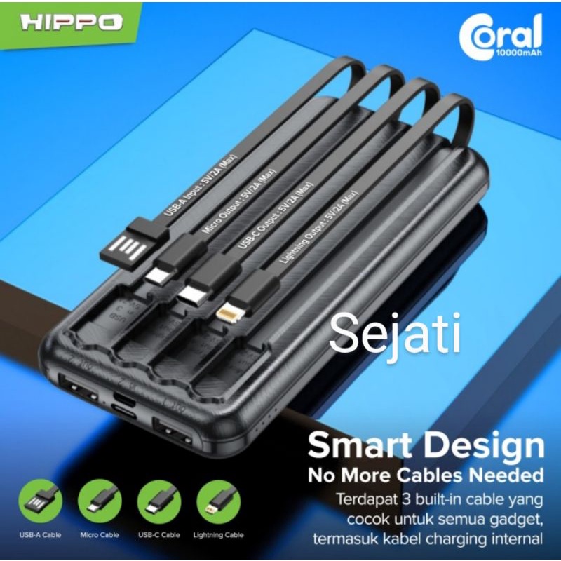 Powerbank 10000 mah Hippo Coral Fast Charging Quick Charge Original