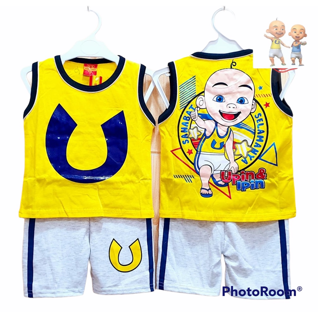 SETELAN SINGLET UPIN IPIN SETELAN BAJU ANAK LUCU BISA COD UNTUK USIA 1-10 TAHUN