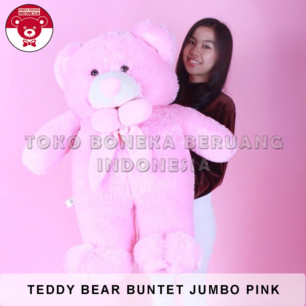 BONEKA BERUANG TEDDY BEAR BUNTET JUMBO PINK (90 CM) + KERTAS KADO