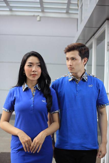 Loyal Kaos Polo Kombinasi Batik Biru M L XL XXL