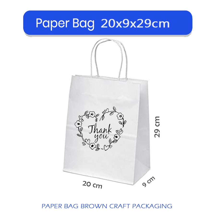 

Paper Bag Coklat +Tulisan Thank You 20x9x29cm Papper Bag Kertas Kado Souvenir Packing Olshop Hampers