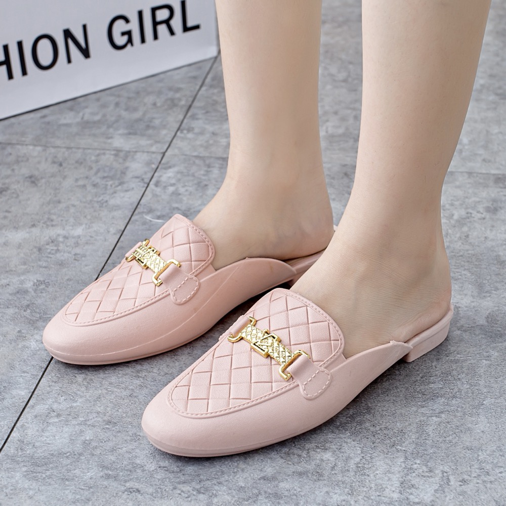 Sepatu Slop mules korea Jelly Karet Wanita Gesper LV Hak 3 cm Cantik Elegan Formal Mewah Impor MGR Mokaya Balance(1609/009)/ Size 36-40