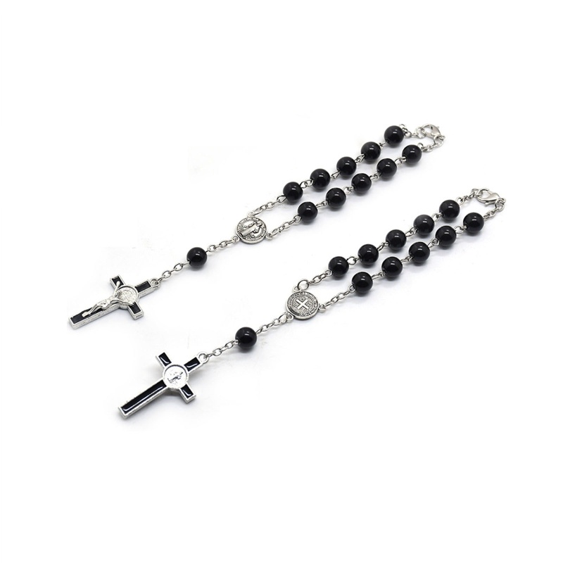 Siy Black Glass Beads Rosario Untuk Liontin Salib Gelang Doa Katolik Religi Untuk Perhiasan Salib Untuk Keluarga Elde