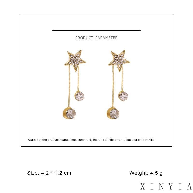 Xia.id Anting Tusuk Gantung Temperament Bahan Sterling Silver 925 Desain Bintang + Rumbai Untuk Wanita