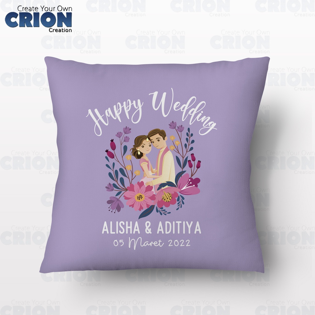 Bantal Happy Wedding - Hadiah/Kado/Souvenir Bisa Custom Nama -By Crion