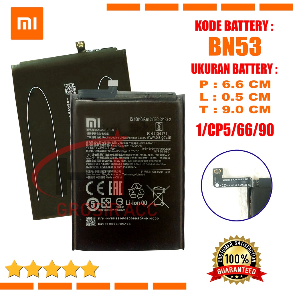 Baterai Battery Xiaomi BN53 For Xiaomi Redmi Note 9 Pro