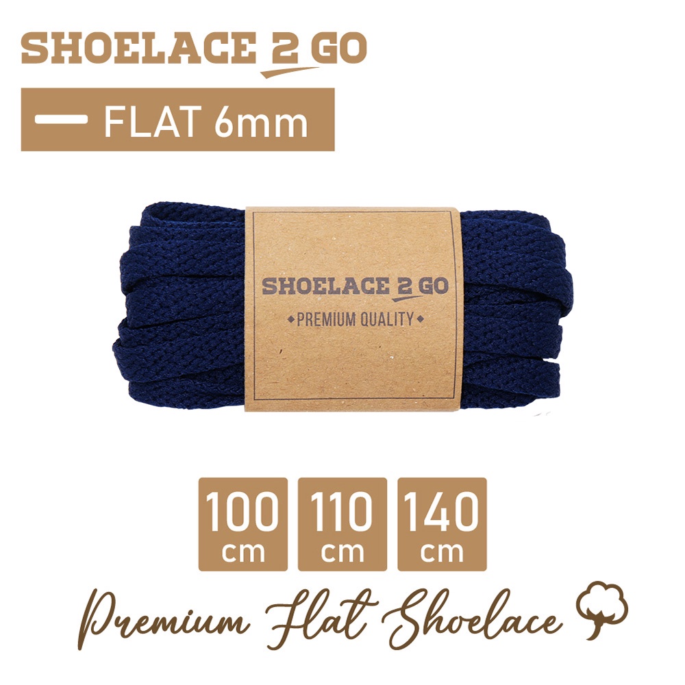 SHOELACE 2 GO PREMIUM TALI SEPATU GEPENG PIPIH FLAT J4 - NAVY - 100CM 110CM 130CM
