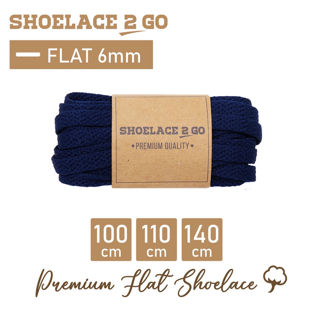 SHOELACE 2 GO PREMIUM TALI SEPATU GEPENG PIPIH FLAT J4 - NAVY - 100CM 110CM 140CM