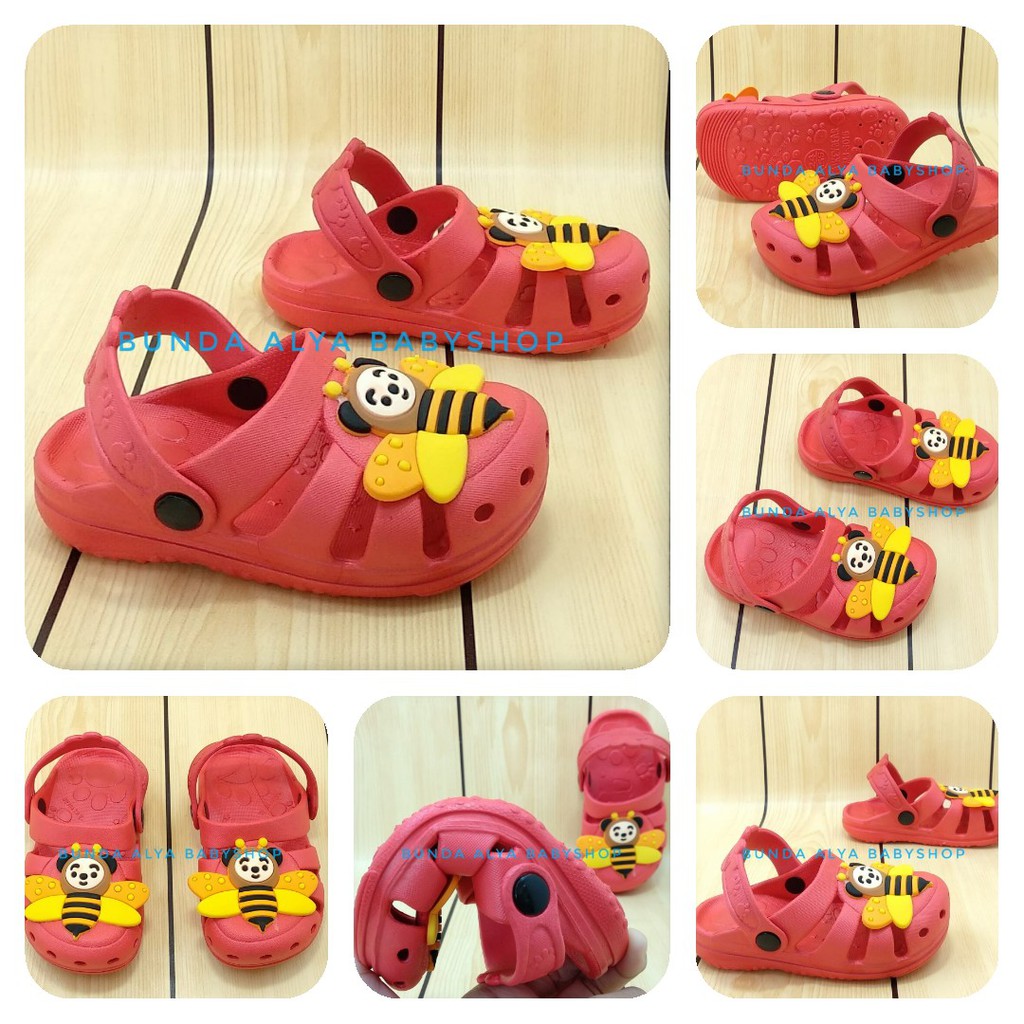 Sandal Anak Laki Karet Usia 2 3 4 Tahun MERAH BEE - Sendal Anak Cowok Cewek Karet Anti Licin Size 24-29 Motif Lebah