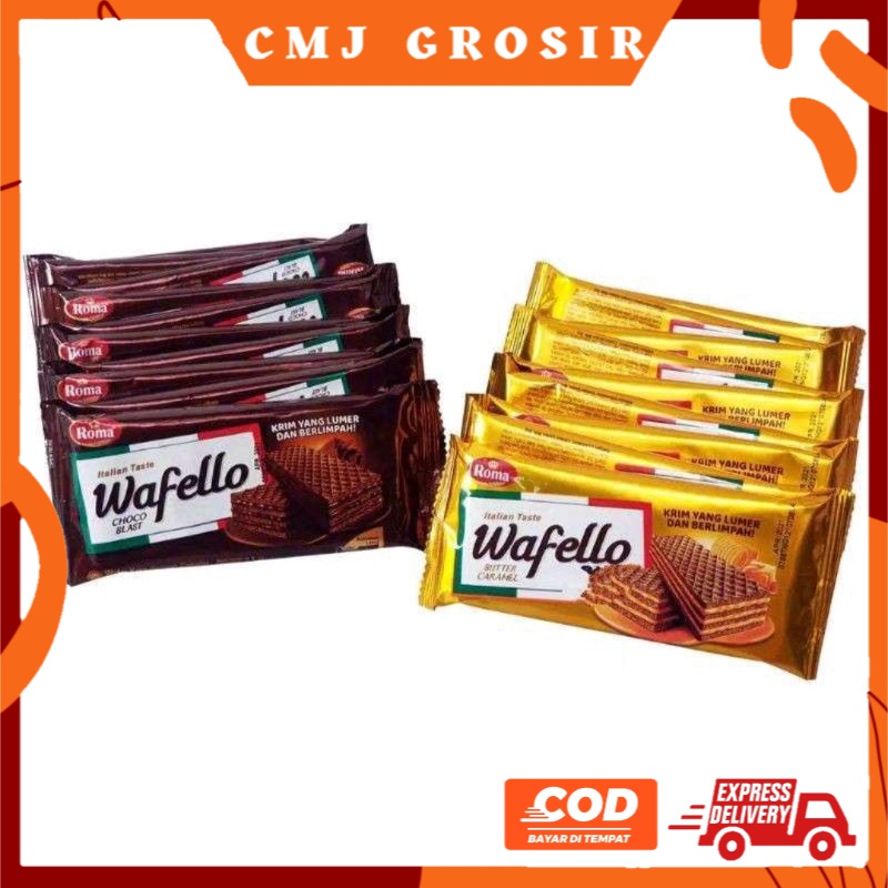 

GROSIR ROMA WAFELLO 1000 CHOCO BLAST | BUTTER CARAMEL NETTO 10PCS WAFER 1000