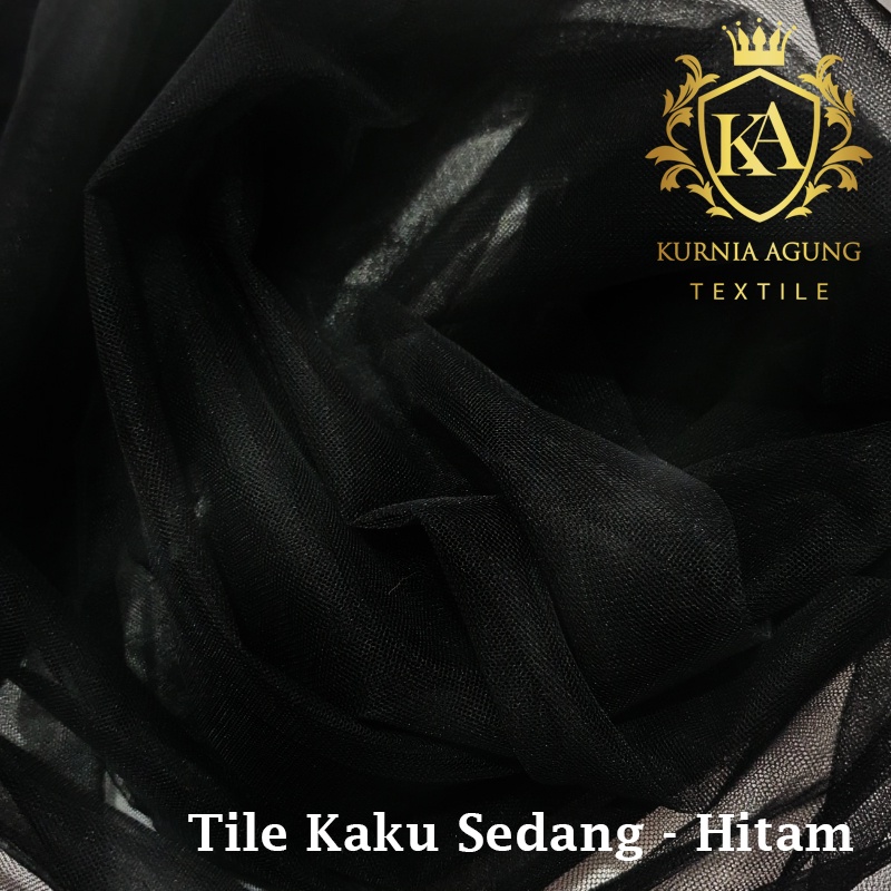 Kain Tile Tulle Kaku Sedang 100cm x 125cm meteran Per Meter Souvenir Dekorasi Wedding Veil Aksesoris-Hitam