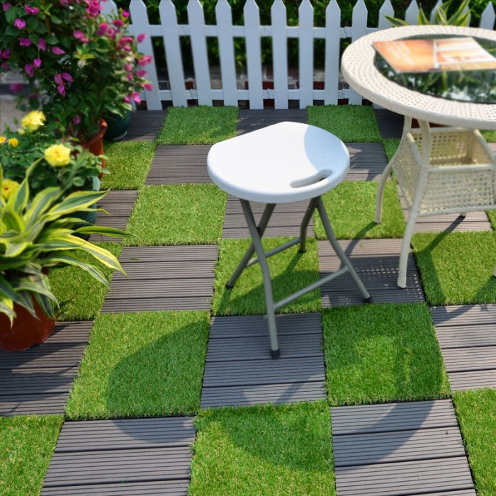 Lantai rumput sintetis ukuran 30x30 cm tipe swiss 30mm Decking tile Portable Rumput
