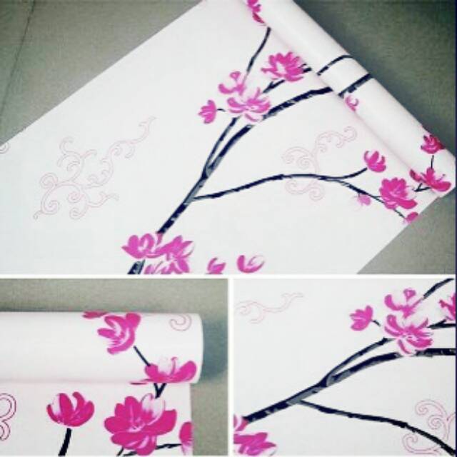 Wallpaper stiker bunga pink 45cmx10 mtr terbaru