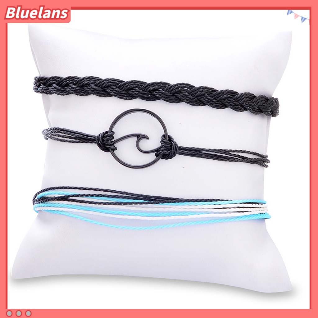 Bluelans 3Pcs Bracelet Multilayer Bohemia Rope Braided Wave Circle Wristband