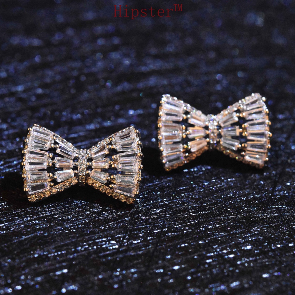 Super Fairy Bow Super Flash Diamond Stud Earrings High-Grade Necklace Sweet Light Luxury Rings Pendants Set