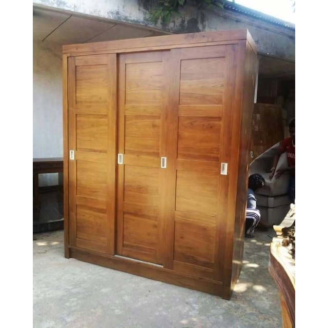 Lemari Pakaian Sleding Minimalis / Lemari Pakaian Kayu Jati / Lemari Minimalis Jati / Lemari Pintu 3