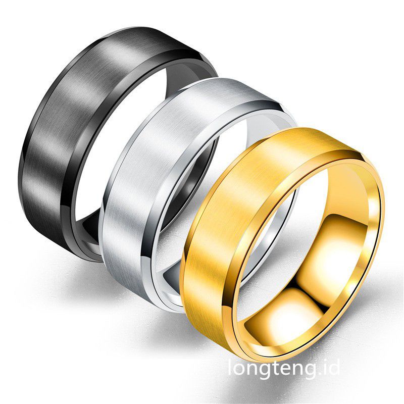 Cincin titanium Hitam Gold Persegi 5mm anti karat anti luntur pasangan pria wanita