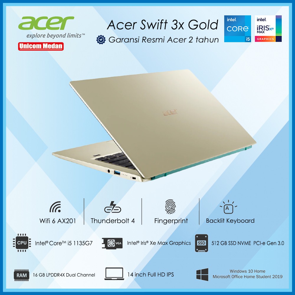 Acer Swift 3X Gold [i51135G7|DDR4 16GB|512GB SSD|IRIS XE MAX]