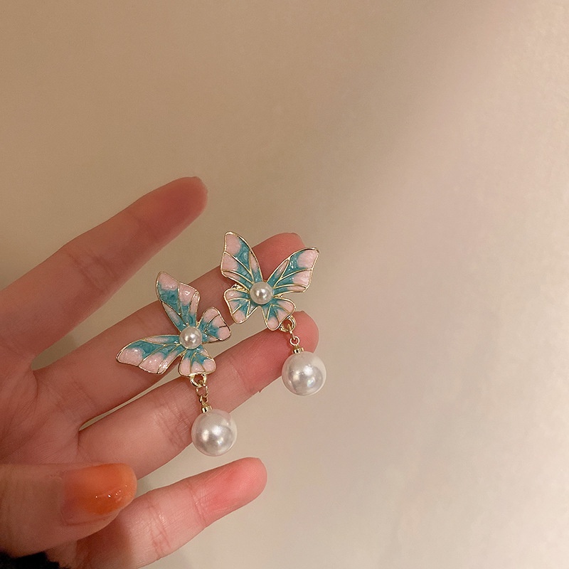 Anting Stud Hias Mutiara Motif Tulisan Gaya Retro Untuk Wanita